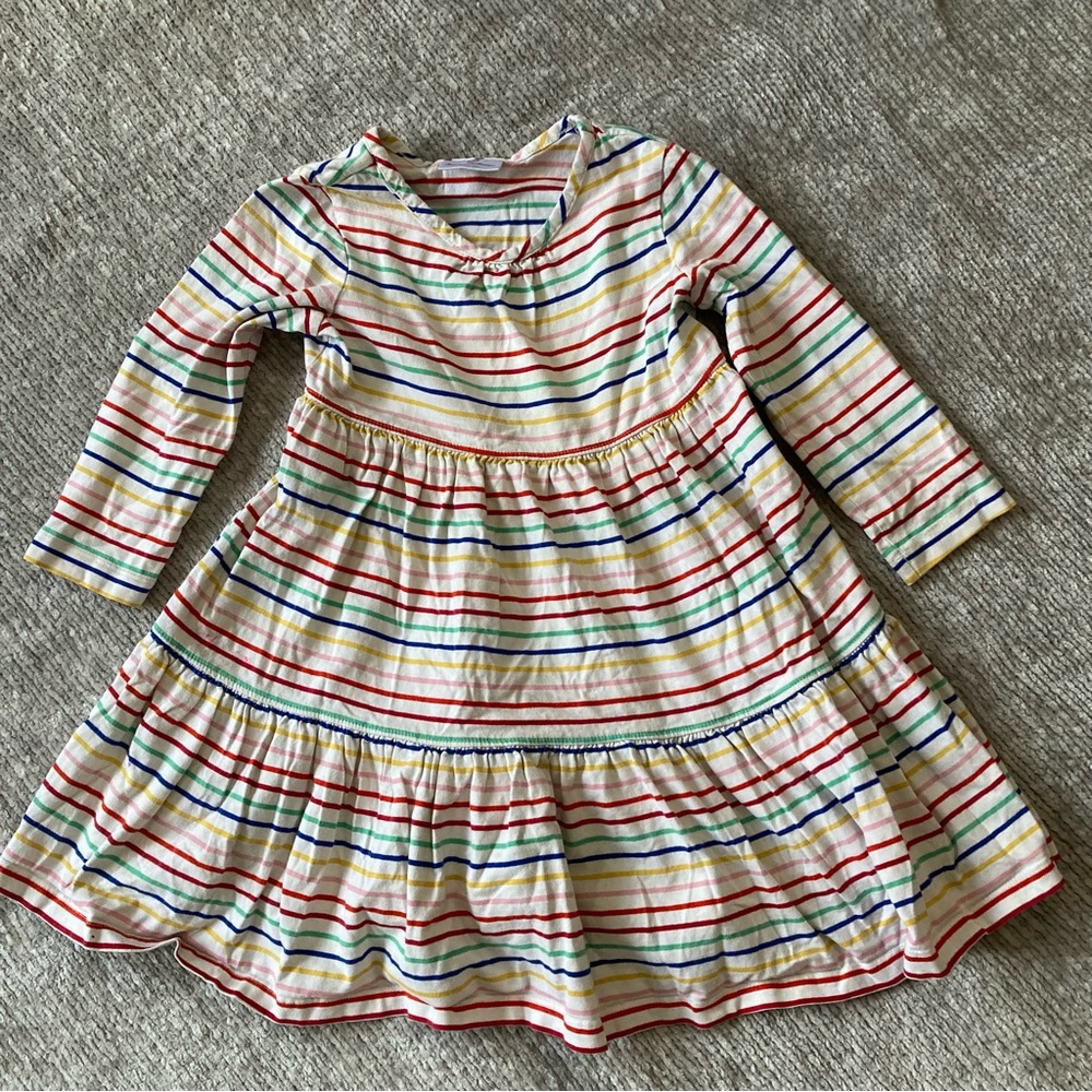 Hanna Andersson Girls Rainbow Stripe Long Sleeve‎ Twirl Dress Size 4T